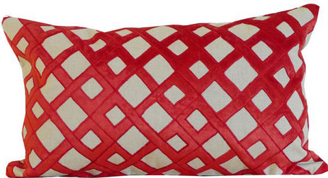 Kussani Cushion Cover Red on Natural Trellis 30cm x 50cm K404