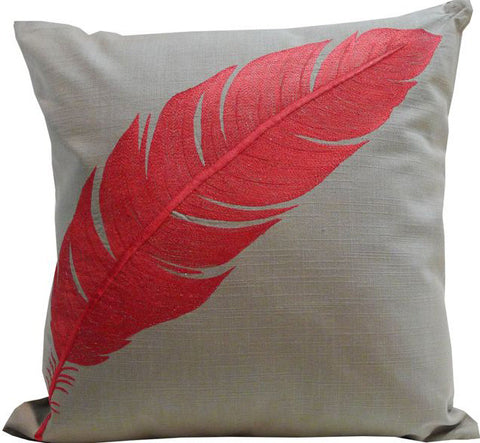 Kussani Cushion Cover Taupe Red Feather 45cm x 45cm K371